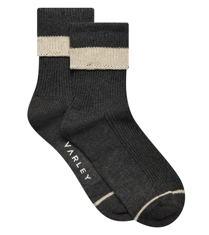 Varley Kerry Plush Roll Top Sock Charcoal/ Sandshell / S/M