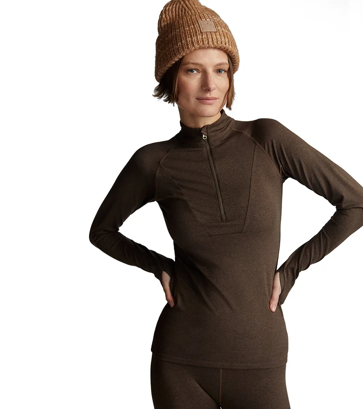 Varley Always Warm Base Layer Half Zip Deep Chocolate Marl / XS