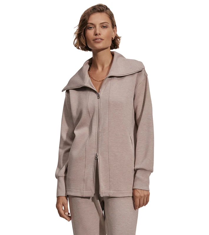 Varley Raleigh Zip Through Sweater Taupe Marl / S