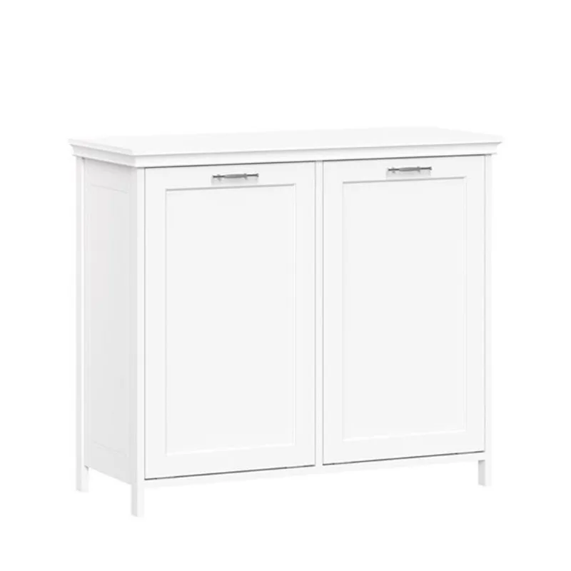 RiverRidge Home Somerset White Double Tilt-Out Laundry Room Hamper Storage Cabinet w/ Removable Cloth Storage Bags