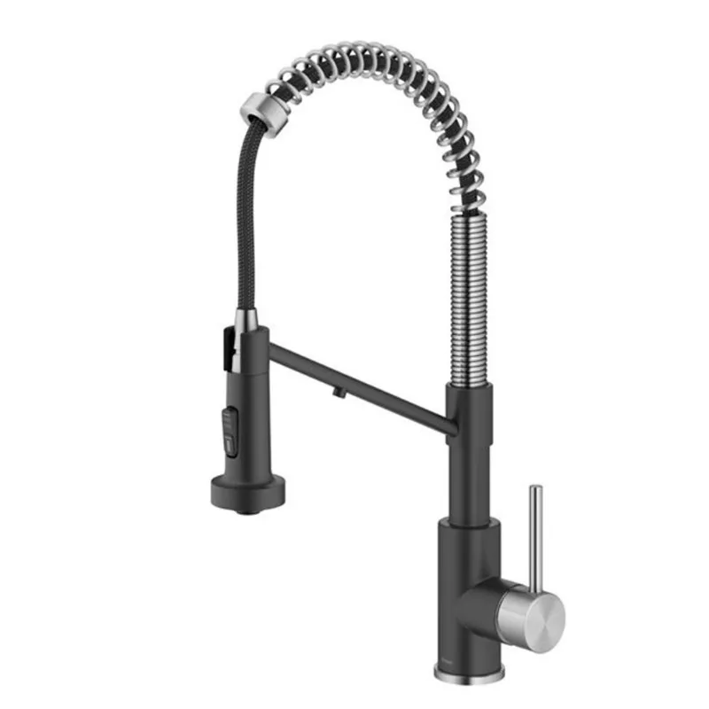 Kraus Bolden Deck Mount Spot-Free Stainless Steel/Matte Black Pull-Down Filter Kitchen Faucet
