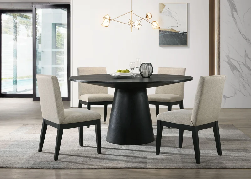 Jasper - Wide Contemporary Round Dining Table Set Black / 5 Pc. Table, 4 Chairs