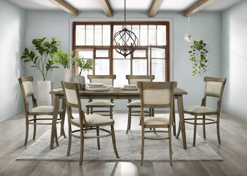 Bistro - Dining Table With Off Fabric Dining Chairs Dark Brown / 7 Pc. Table, 6 Chairs