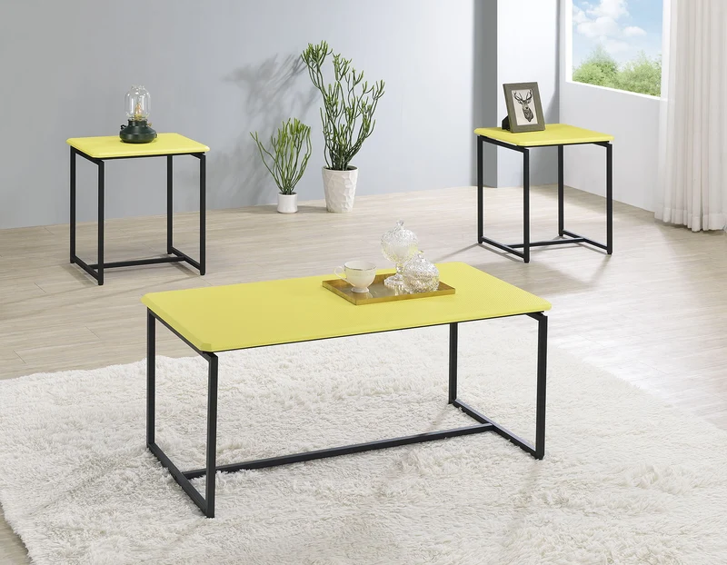 GT - 3 Piece Carbon Fiber Wrap Coffee Table And End Table (Set of 3) Yellow