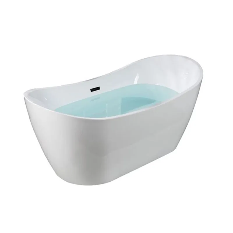 Woodbridge 67 x 32-in Freestanding Non-Slip White Acrylic Soaking Bathtub w/ Matte Black Overflow + Drain