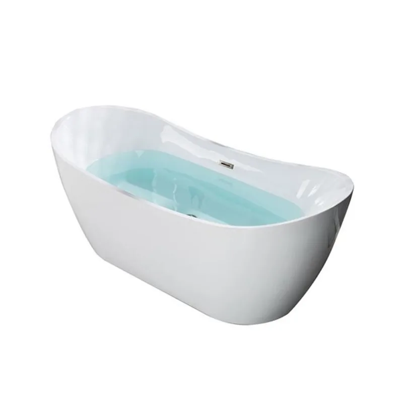 Woodbridge 71 x 32-in Freestanding Non-Slip White Acrylic Soaking Bathtub w/ Brushed Nickel Overflow and Drain
