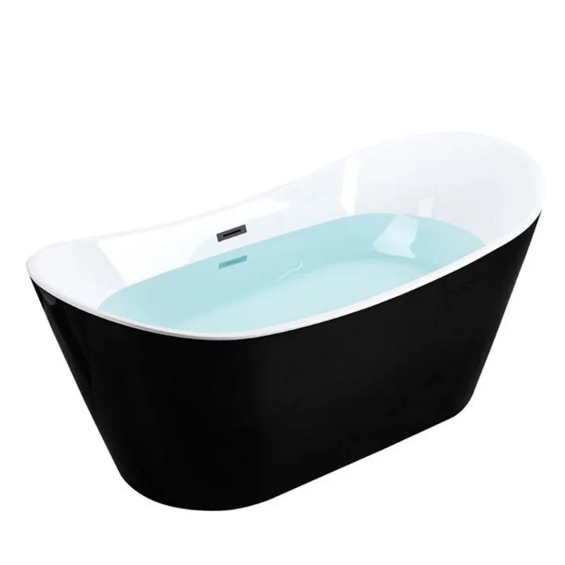 Woodbridge 67 x 31.5-in Black Freestanding Soaking Acrylic Bathtub with Matte Black Overflow and Drain Included