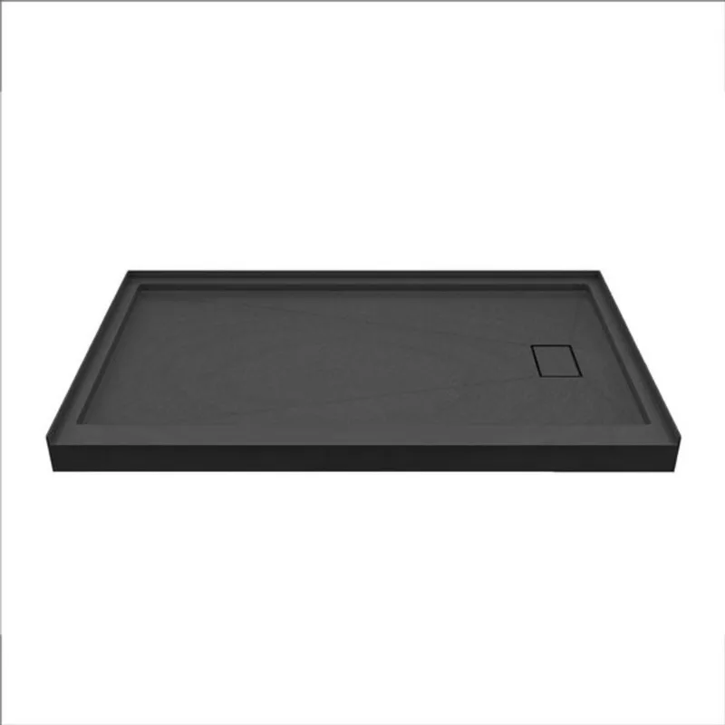 Woodbridge Slip-Resistant Solid Surface Alcove Shower Base with Right-Hand Drain 60 x 32-in - Black