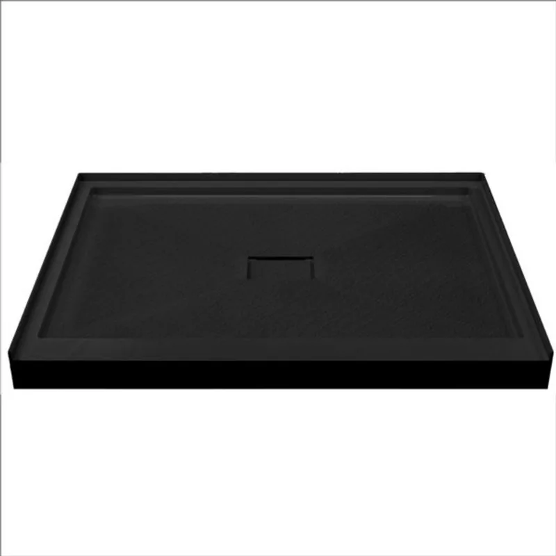 Woodbridge Slip-Resistant Solid Surface Alcove Shower Base with Centre Drain 48 x 32-in - Black