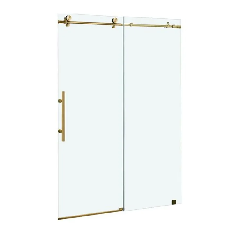 Woodbridge Frameless Soft-Close Sliding Door with 3/8-in Clear Glass 57.5-60 x 76-in - Brushed Gold
