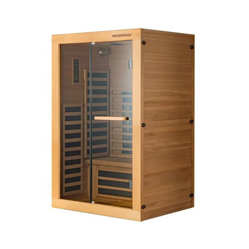Woodbridge 2-Person Canadian Hemlock Wood Infrared Indoor Sauna w/ Colour Therapy Light + Glass Door