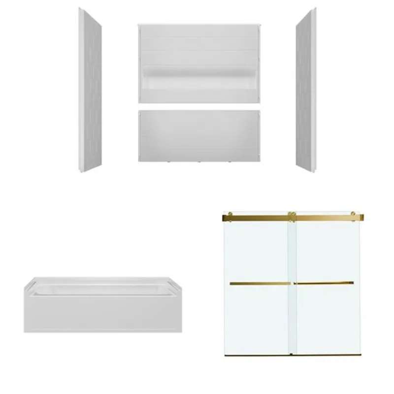 Woodbridge Alcove Soaking Bathtub w/ Right Drain + Tub Surround and Sliding Door 60 x 32-in - Brushed Gold
