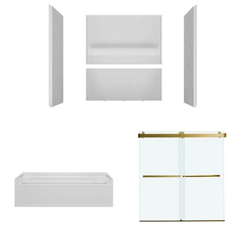 Woodbridge Alcove Soaking Bathtub w/ Left Drain + Tub Surround and Sliding Door 60 x 32-in - Brushed Gold