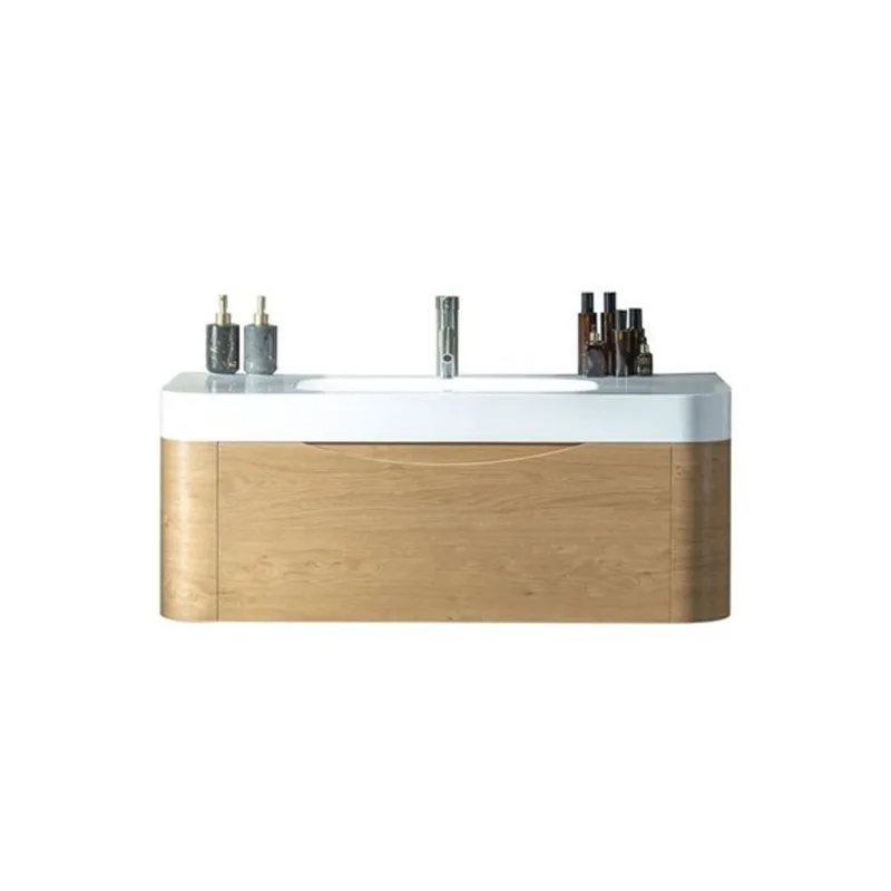 Woodbridge Space-Saving Wall-Mounted Floating Bathroom Vanity w/ White Ceramic Top 48-in - Wood Finish