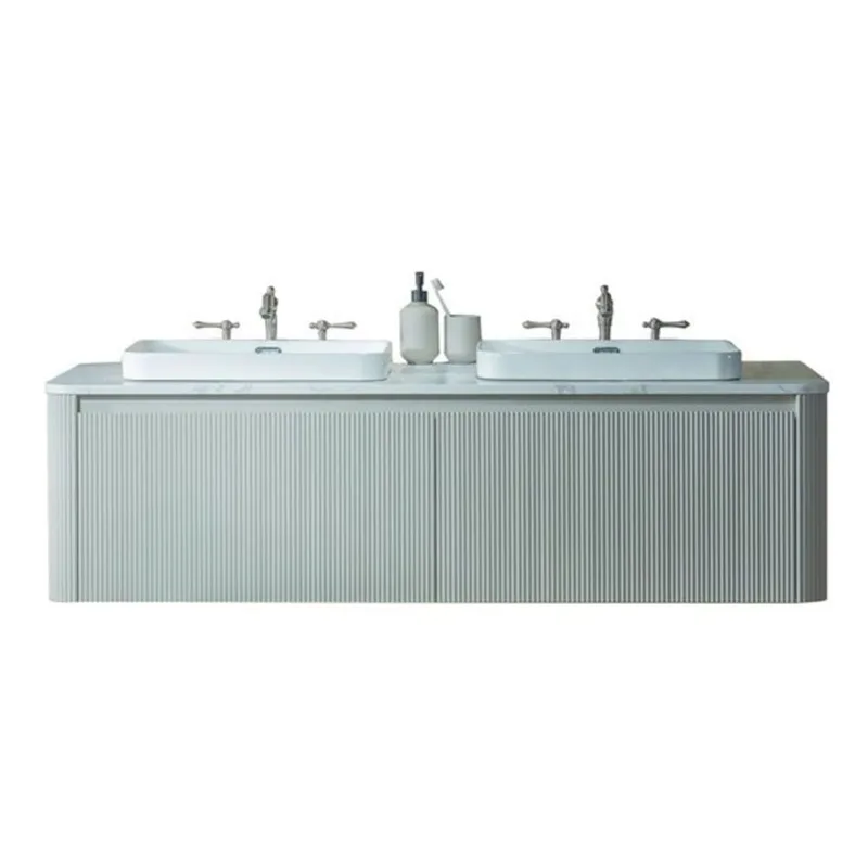 Woodbridge Wall-Mounted Floating Bathroom Vanity w/ 2 Drawers and Double White Sinks 60-in - White