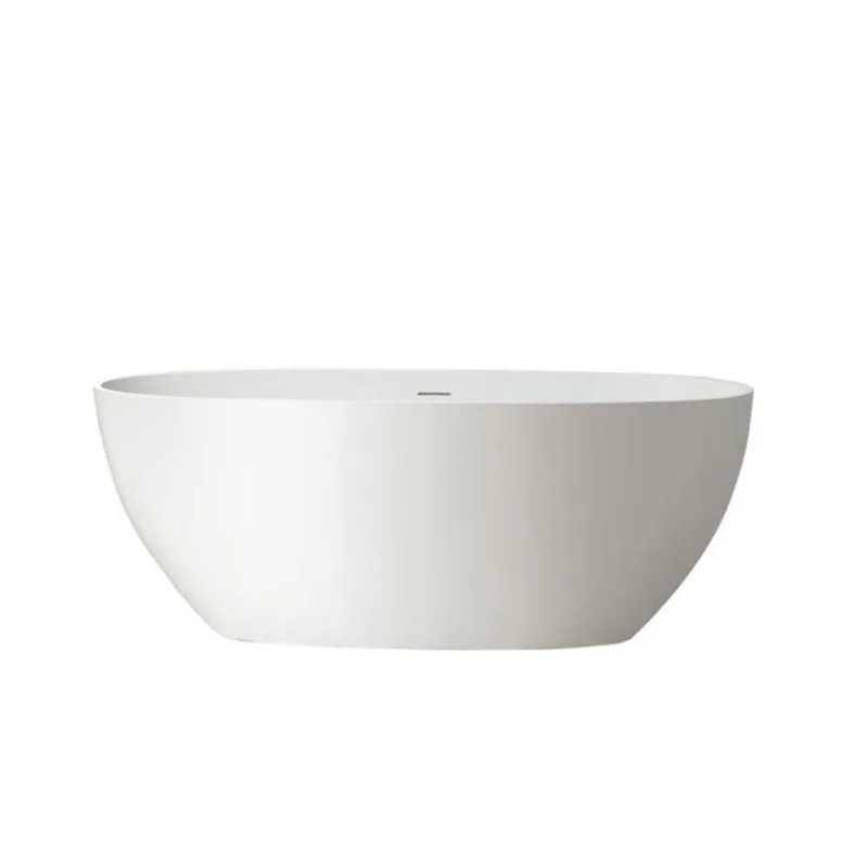 Woodbridge Solid Surface Stone Resin Freestanding Bathtub with Centre Drain in Matte White 61 x 31-in
