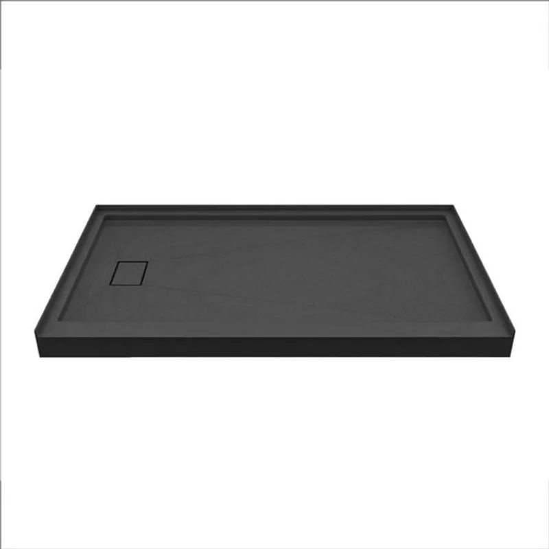 Woodbridge Solid Surface Shower Base with Left Drain, Slip- and Mold-Resistant 60 x 34-in – Black