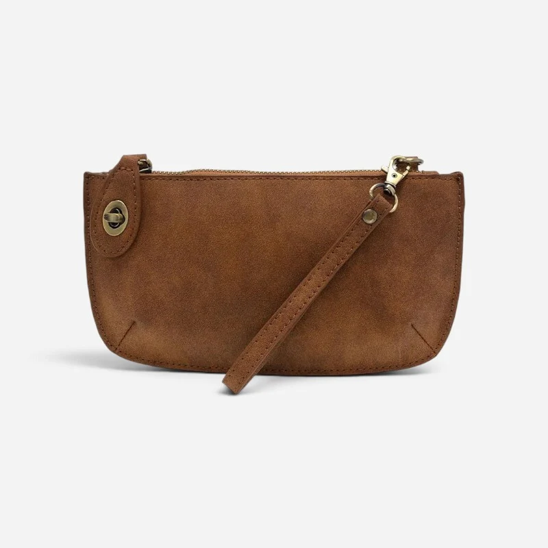 Faux Suede Mini Crossbody Wristlet Clutch Walnut