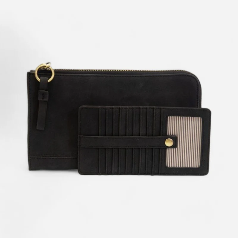 Karina Convertible Wristlet & Wallet Black Faux Suede