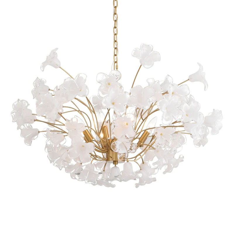 Metropolitan Bloome Chandelier, Legacy Brass with Handmade Clear Glass 29"