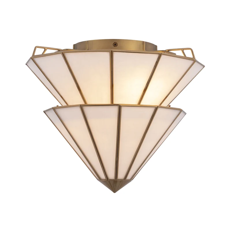 Metropolitan Jaxen 17.75 in. 3-Light Semi-Flush Mount, Legacy Brass & White Handmade