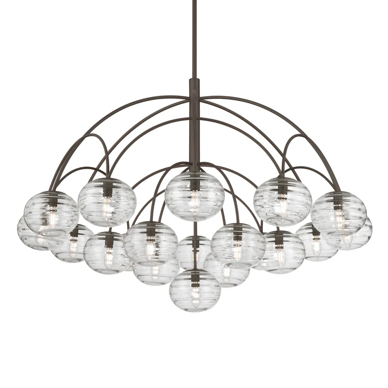 Metropolitan Lenora Chandelier, Dark Bronze with Clear Ribbed Glass 34"