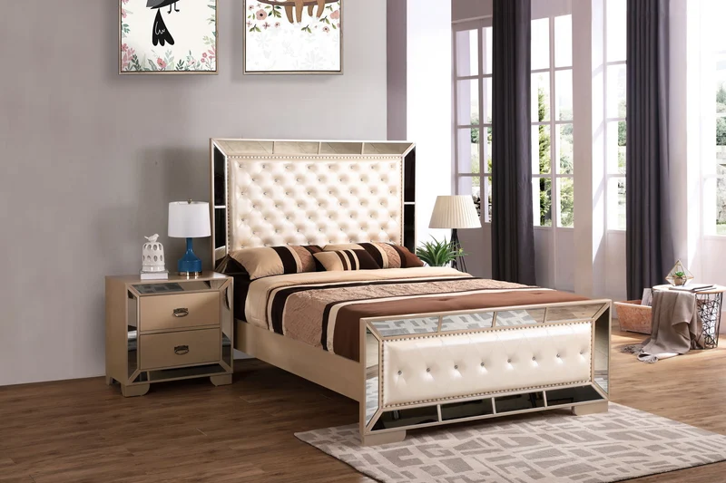 Stylish Contemporary Bed With Minimalist Design Beige / Queen