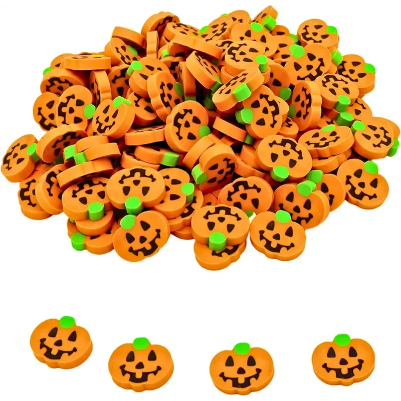 4E's Novelty Halloween Mini Pumpkin Erasers Bulk 144 Pcs – Fun Classroom Supplies and Party Favors