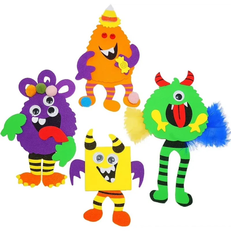 4E's Novelty Halloween Crafts for Kids (4 Pack) - Silly Monster Crafts Kids With Magnetic Foam Stickers, Fun Halloween Party Crafts for Kids Ages 3+