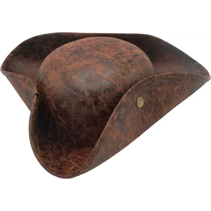 4E’s Novelty Brown Faux Leather Tricorn Hat - Pirate Costume for Men, Women & Kids, Pirate Accessories for Dress Up, Halloween Adult Pirate Costume