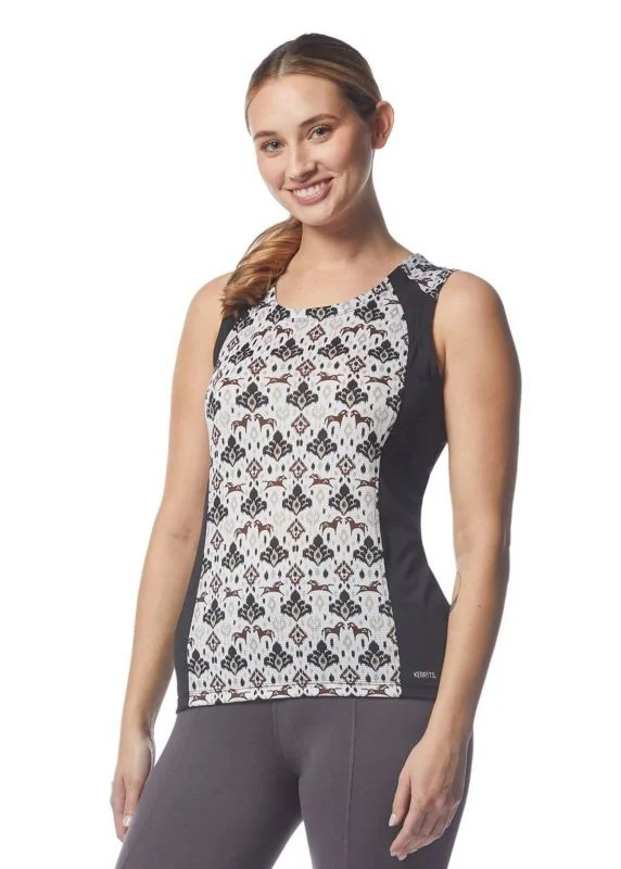 Kerrits Ladies Always Cool Ice Fil Tank Top Tan Painted Horse/Black / Large