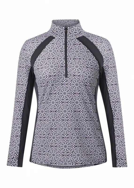 Kerrits Ladies Rail Side Quarter Zip Tech Top - Print Black Starlight / X-Small