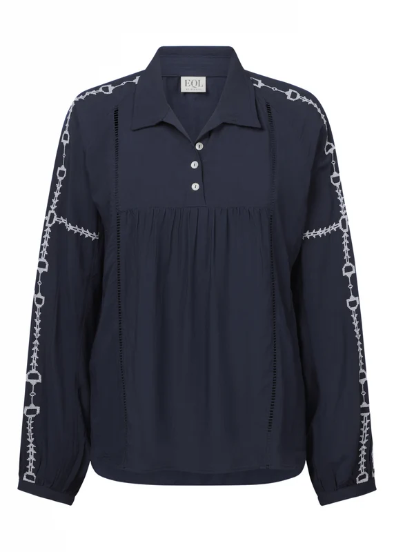 EQL by Kerrits Ladies Bit and Rein Embroidered Blouse Navy / Small