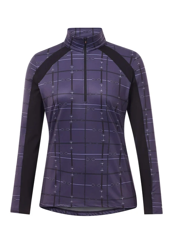 Kerrits 1st Q Zip Fleece Tech Top Plumnoir Bridle Plaid / X-Small