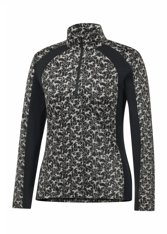 Kerrits Traverse Quarter Zip Fleece Tech Top Black Wrought Iron Horses / Medium