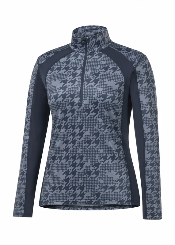 Kerrits Traverse Quarter Zip Fleece Tech Top Dusty Blue Houndstooth / Large