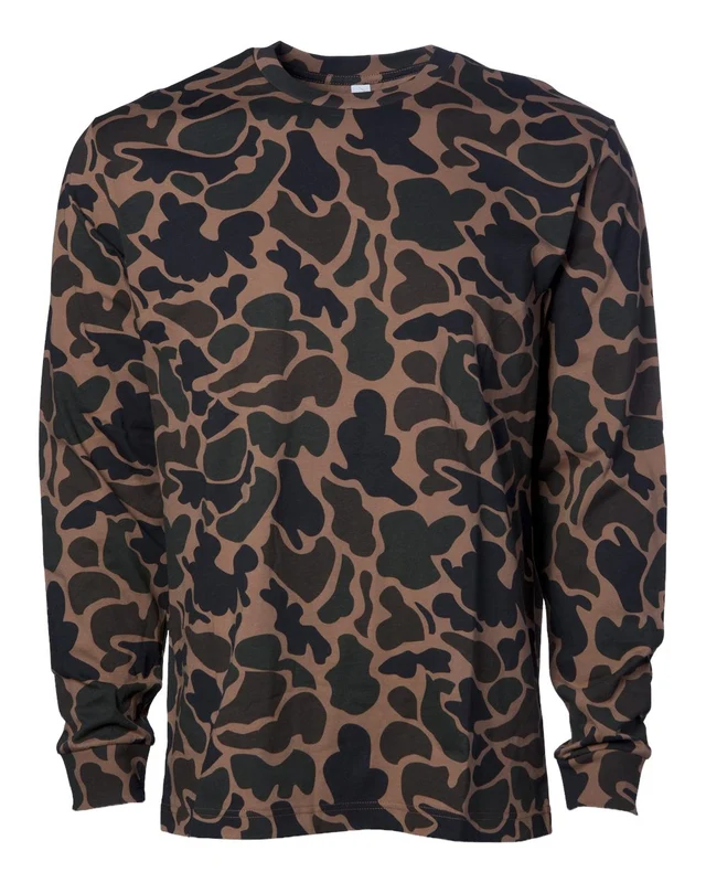 Independent Trading Co. PRM180LST Unisex Premium Long Sleeve T-Shirt - Duck Camo Brown-Dark Black / Adult M