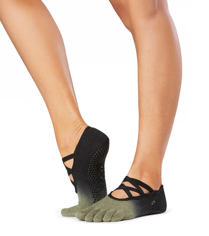 Toesox Elle Full-Toe Yoga Grip Socks Olive Ombre / M
