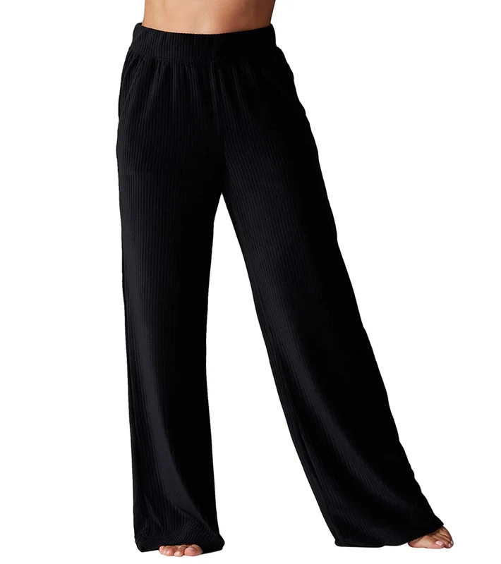 Tavi Wide Leg Brushed Rib Pant Ebony / S