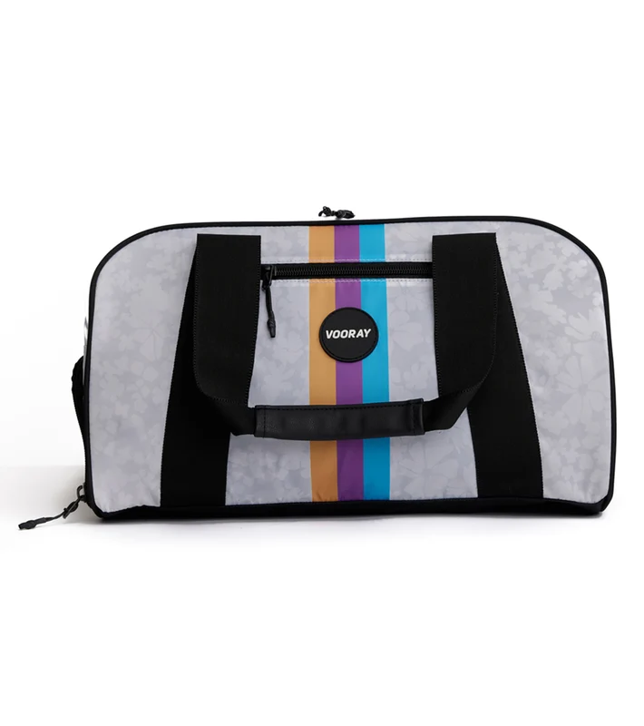 Vooray Burner Gym Duffel White Floral Retro Stripe