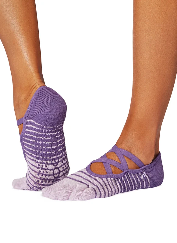 Toesox Elle Full-Toe Yoga Grip Socks Grape Stripe / M