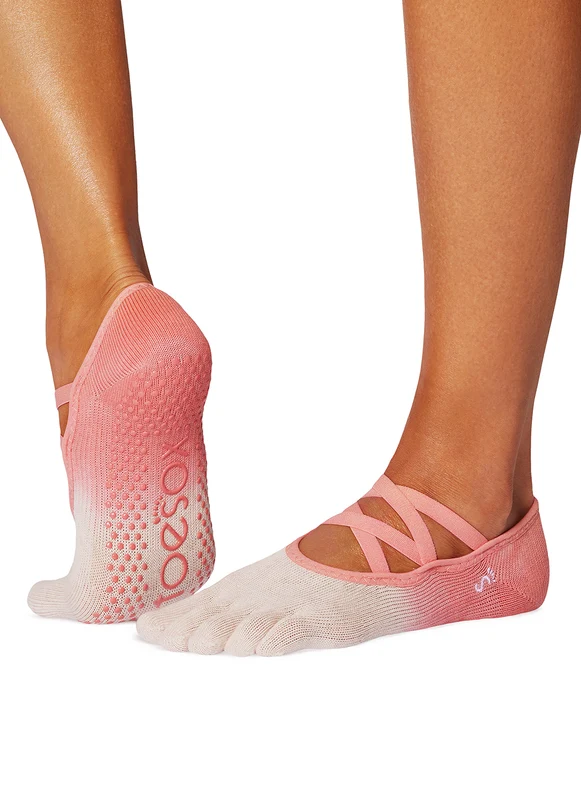 Toesox Elle Full-Toe Yoga Grip Socks Hot Coral Ombre / M