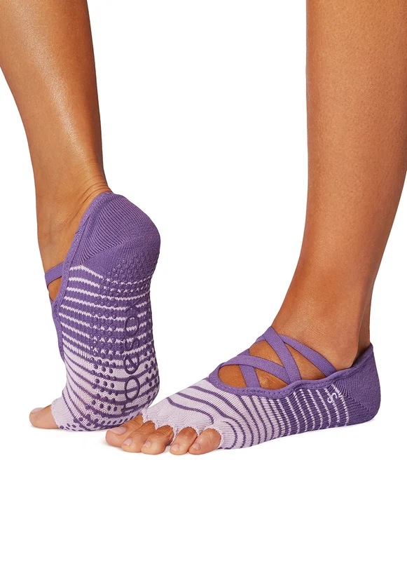 Toesox Elle Half-Toe Yoga Grip Socks Grape Stripe / M