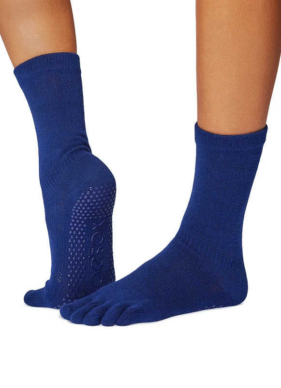 Toesox Crew Full Toe Grip Socks Deep Navy / S