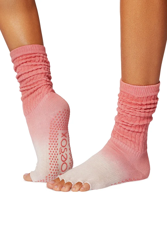 Toesox Slouch Half-Toe Grip Socks Hot Coral Ombre / M