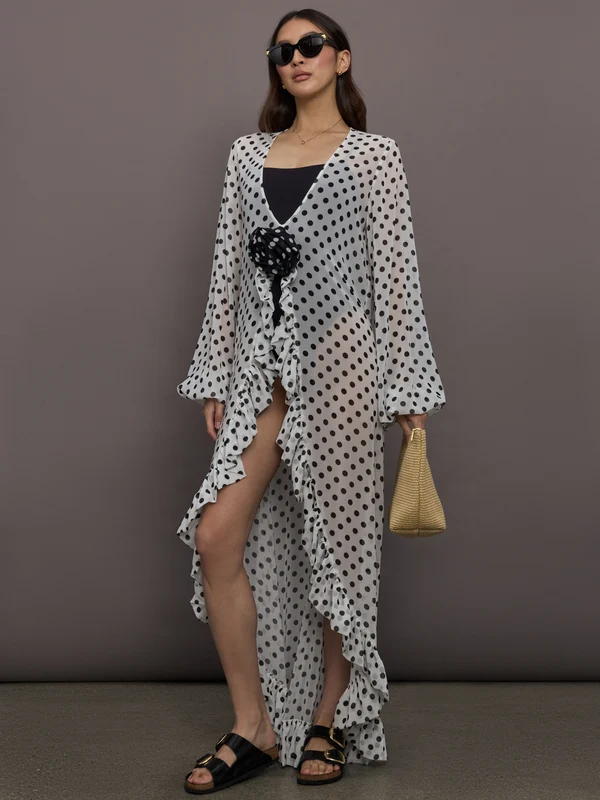 Charlotte Coverup - Ivory Black Polka Dot Ivory Black Polka Dot / XS