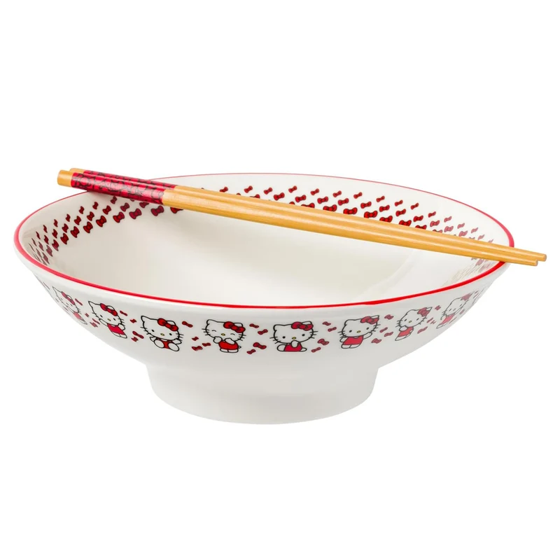 Sanrio Hello Kitty Red Bow 30-Ounce Ceramic Ramen Bowl With Chopsticks