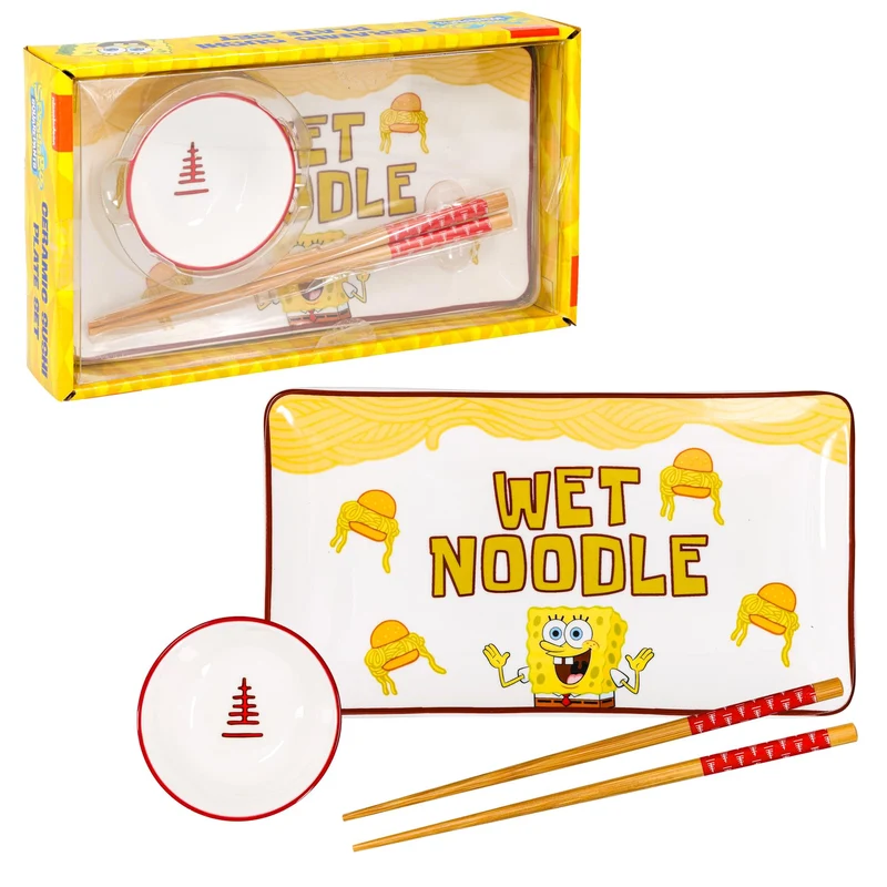 Nickelodeon SpongeBob SquarePants "Wet Noodle" 3-Piece Ceramic Sushi Set