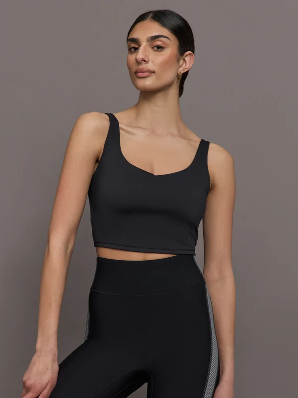 V-Neck Tempo Crop Bra - Black Black / XXS