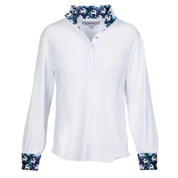Ovation Ellie Child LS Show Shirt White/Blue Whims Horses / XX-Large (16)